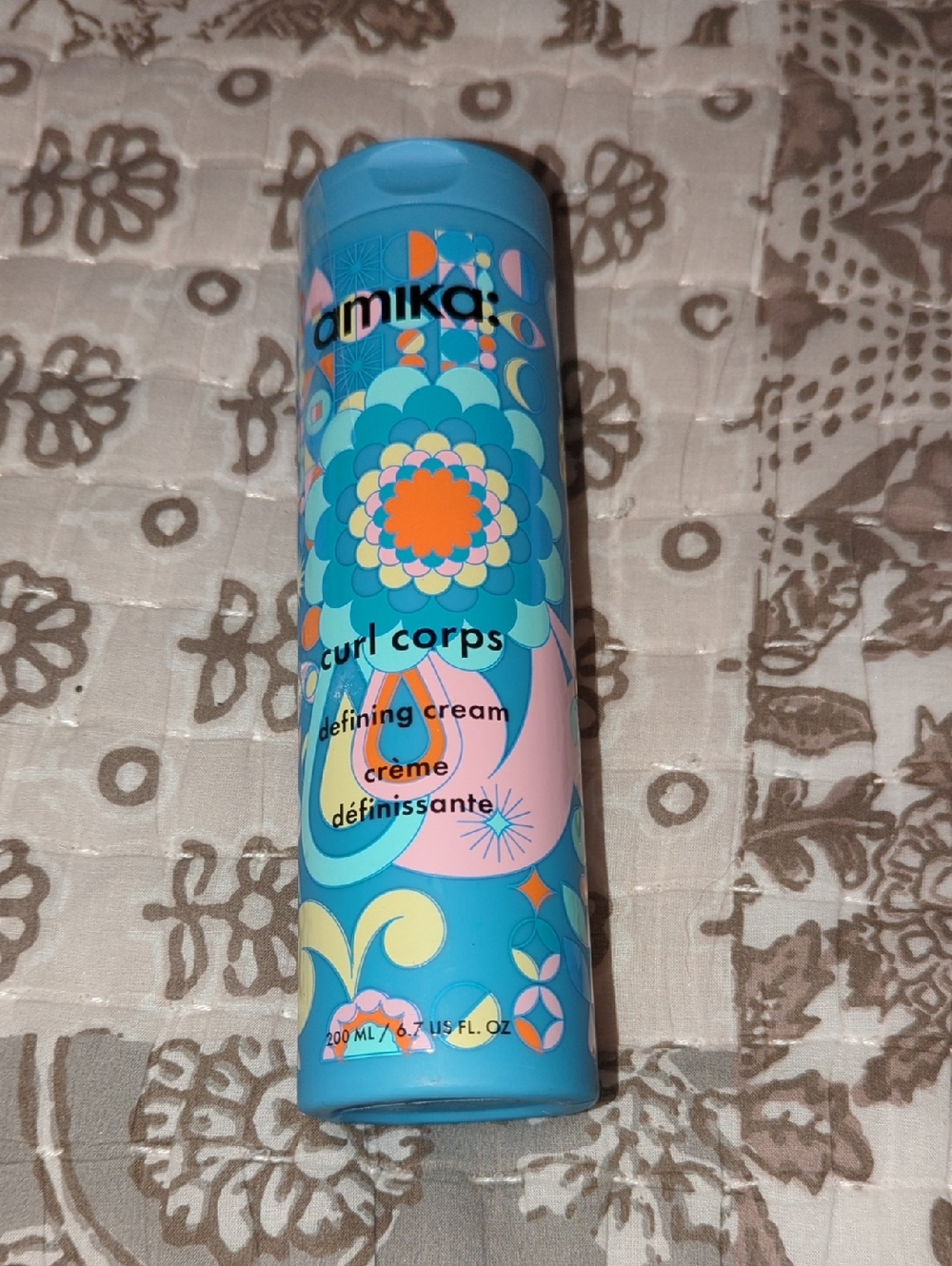 amika Curl Corps Defining Cream — Turquoise with Multicolor Floral Design
